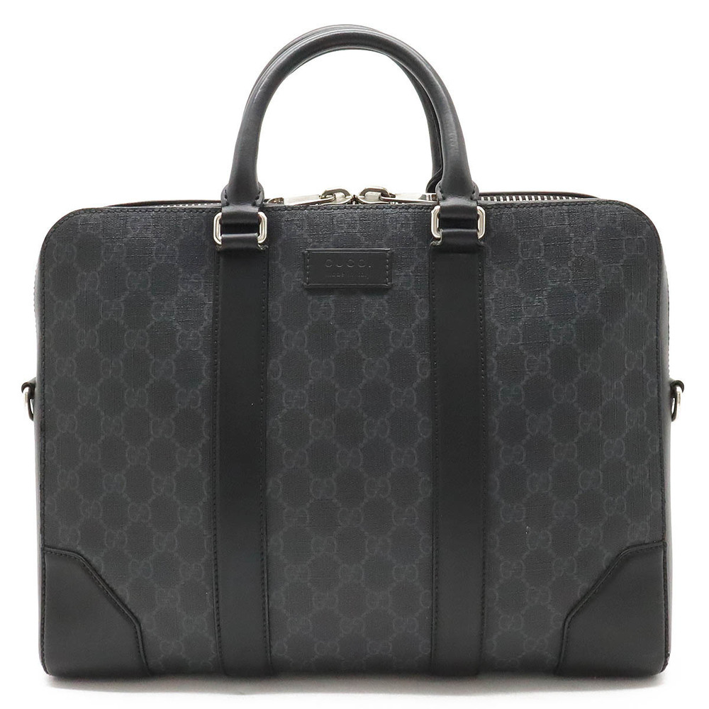 Gucci GG Supreme Business Bag Briefcase Handbag Leather Black Gray